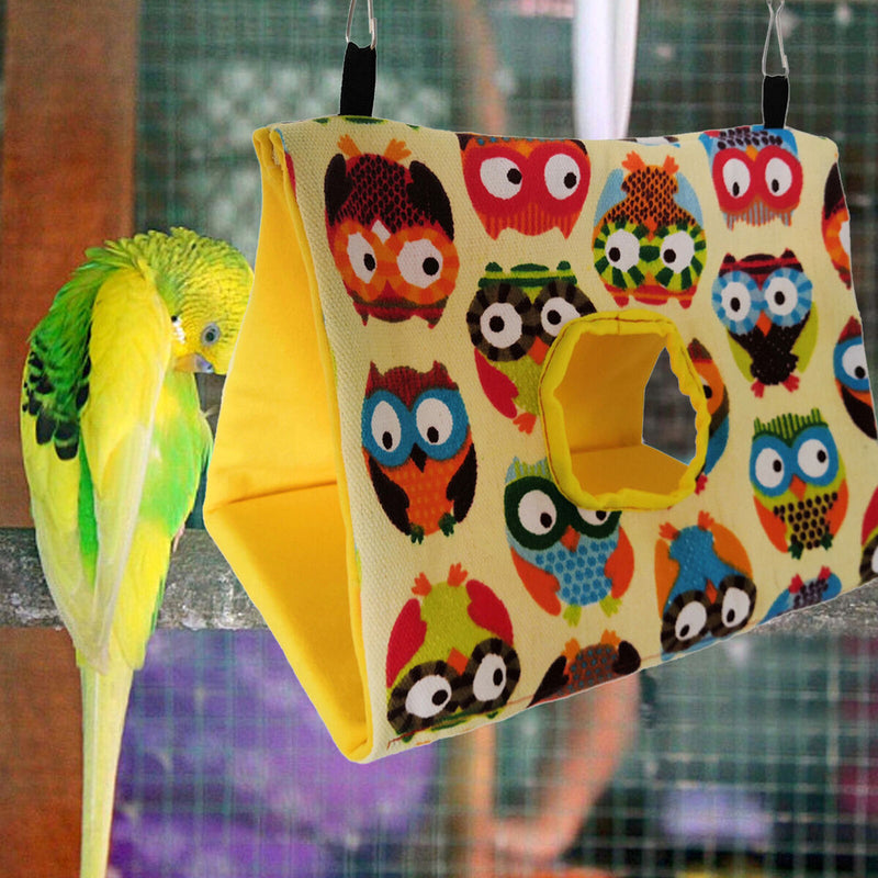 Bird Parrot Nest House Hanging Hammock Cage Sleeping Bed (Yellow Owl S) Newly