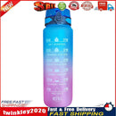1000ml Sports Water Bottle Time Marker Outdoor Portable Cups (Blue Lid) Newly