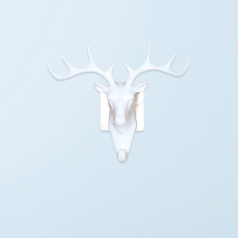 5pcs Self-Adhesive Wall-Mounted Hook Antler Horns Hanger Wall Rack (White)