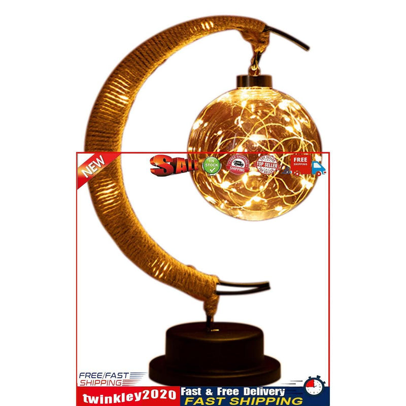 LED Table Lamp Hemp Rope Moon Desk Night Lamp for Bedroom (A Warm Light) Newly