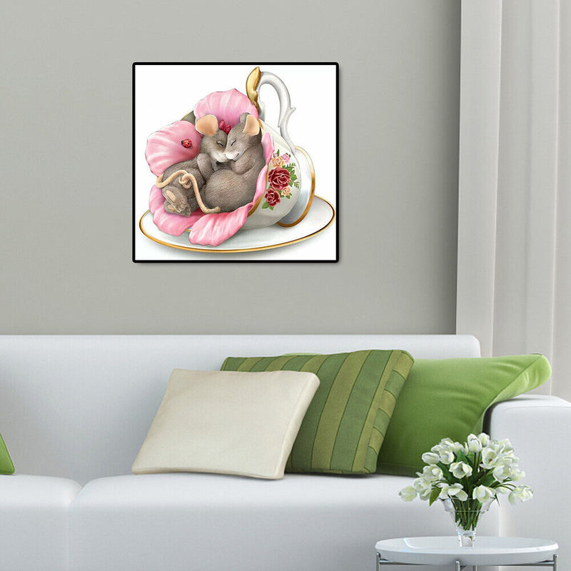 5D DIY Full Drill Diamond Painting Cup Rats Cross Stitch Needlework Home Decor