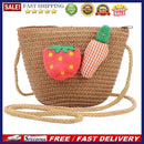 Summer Kids Girls Straw Shoulder Bag Strawberry Carrot Beach Sun Hat Coin Purse