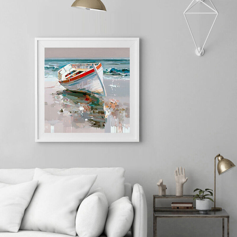 Beach Boat Oil Paint By Numbers Kit DIY Acrylic Painting on Canvas Frameles