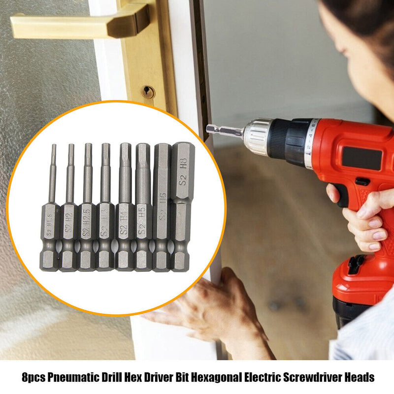 8pcs Pneumatic Drill Hex Driver Bit Hexagonal Electric Screwdriver Heads Newly