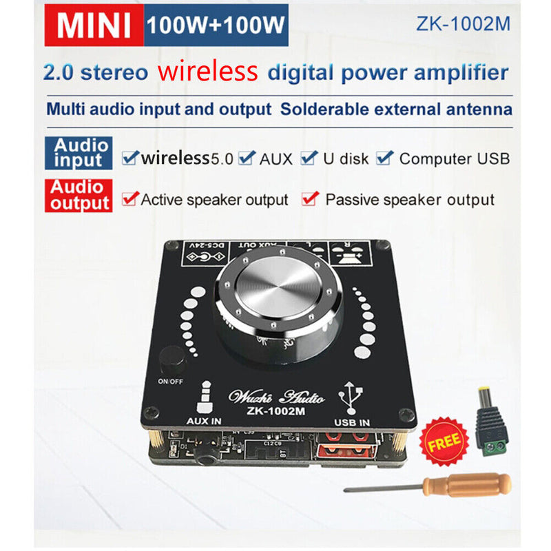 ZK-1002M 2x100W Bluetooth-compatible Digital HIFI Audio Power Amp Board Newly