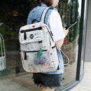 3pcs/Set Cute Cartoon Print Unisex Canvas Backpacks Shoulder Bags (White)