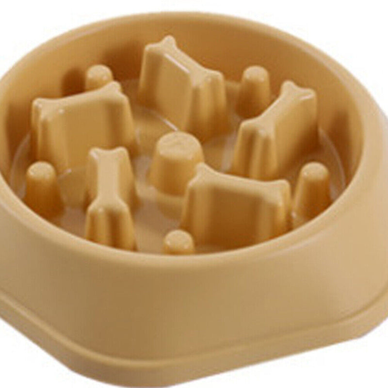 Pet Slow Eating Dish Cat Dog Anti Choking Puppy Feeder Food Bowl (Yellow) Newly