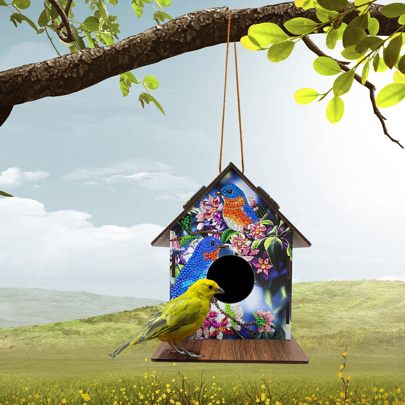 Hanging Bird House DIY Diamond Painting Wooden Bird Nest Shelter for Garden