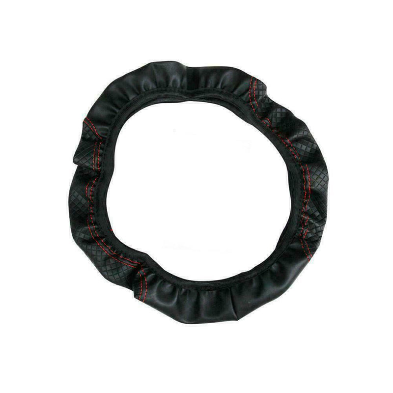 Black+Red Microfiber Leather Car Steering Wheel Protect Cover 38cm Sale N5S7