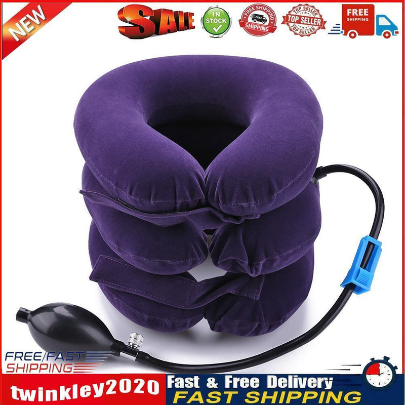 3-layered Air Inflatable Vertebra Retractor Neck Support Tractor (Purple) Newly