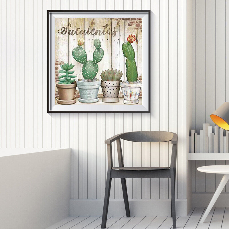 DIY Cute Cactus Mosaic Full Round Diamond Drawing Handmade Rhinestone Craft Gift