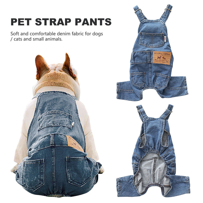 Pet Denim Jumpsuit Comfortable Cotton Jean Warm Rompers for Dog Cat (M) Newly