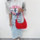 Fashion Women Pure Color Hobos Acrylic Chain Plush Large Shoulder Underarm Bag