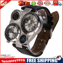 OULM Military Army Dual Time Zone Big White Dial Black Leather Sports Watch