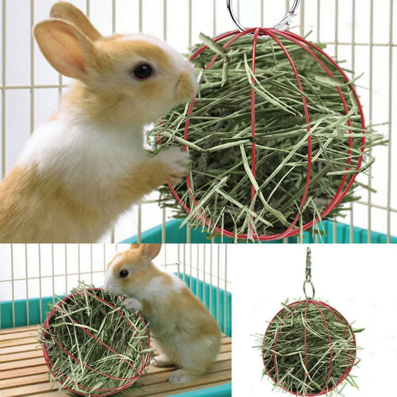 Stainless Steel Plating Pet Hay Manger Food Ball Rabbit Grass Rack (Red)