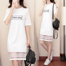 Women Lace Splicing Short Sleeve Dress O Neck Letter Print Female Shirt Dresses