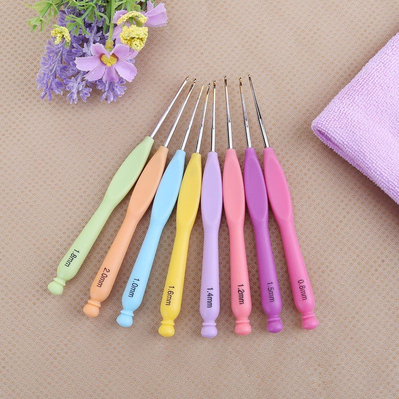 8pcs Aluminum Needle Plastic Handle Yarn Stitching Weave Crochet Hooks Kit