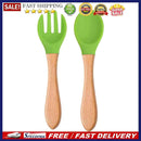 Baby Spoon Silicone Wooden Baby Feeding Spoon Accessories Kids Birthday Gifts