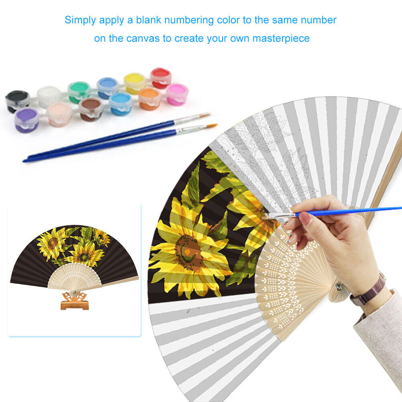 Folding Fans Flowers DIY Painting By Numbers Fans Art Craft Home Decor for Gi