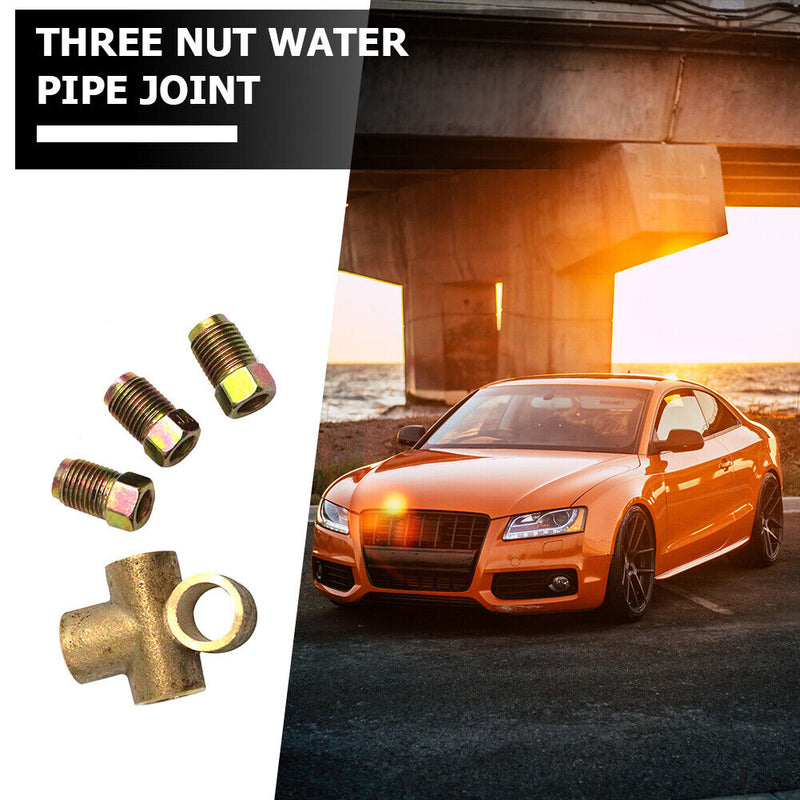 3 Way Tee Piece Brake T M10 Union + 3 Male Nuts for 3/16 inch Brake Pipe
