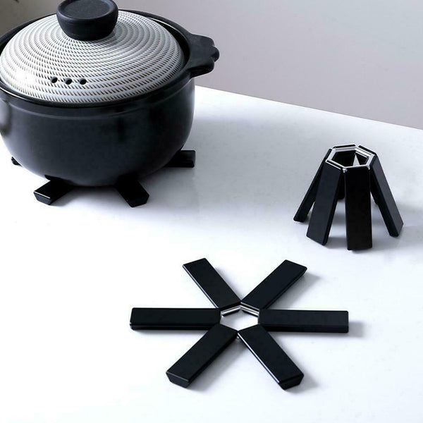 Black Foldable Non-slip Heat Resistant Pad Trivet Pan Kitchen Mat Holder T9F6