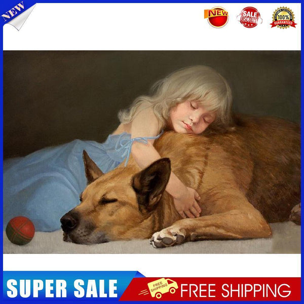 5D DIY Diamond Painting Sleeping Girl Dog Cross Stitch Embroidery Mosaic