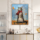 Cat in Scarf Oil Paint By Numbers Kit DIY Acrylic Painting on Canvas Decor