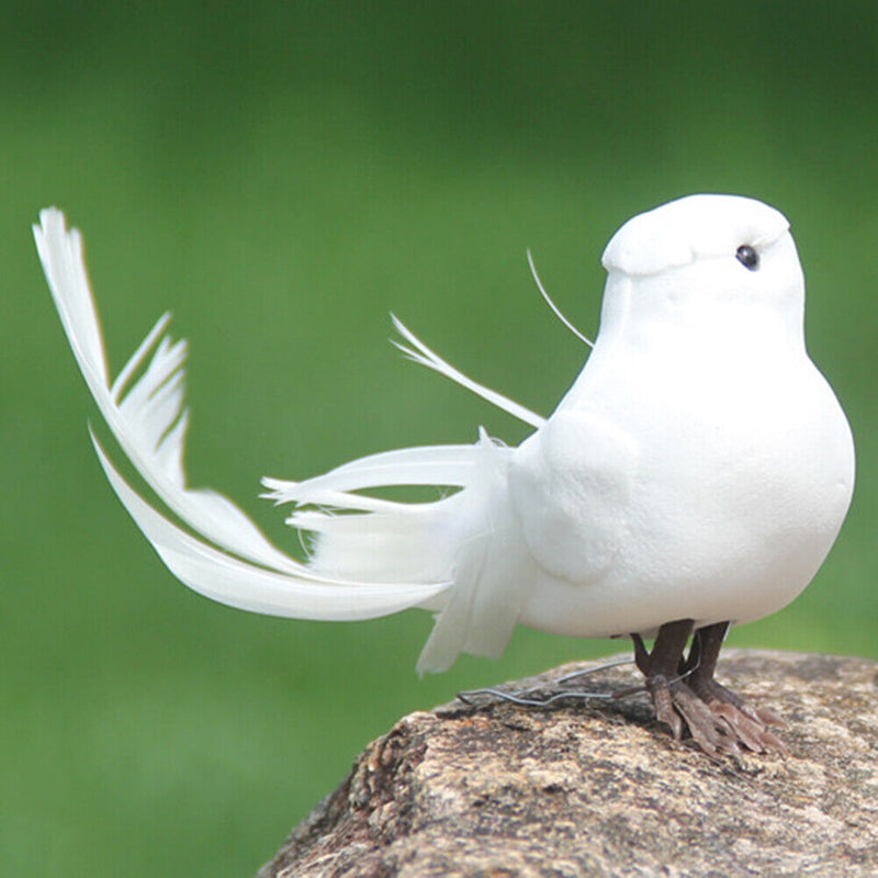 2pcs White Feather Artificial Foam Doves Lover Peace Doves Bird Home Decor