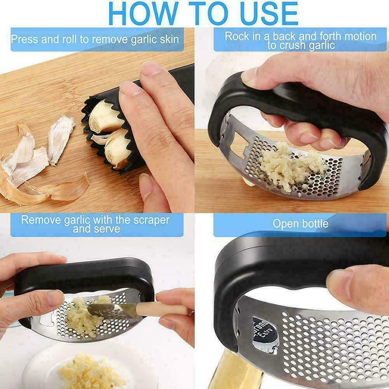 Steel Multifunction Kitchen Garlic Press Squeezer Rocking Crusher X9B1 G7H6