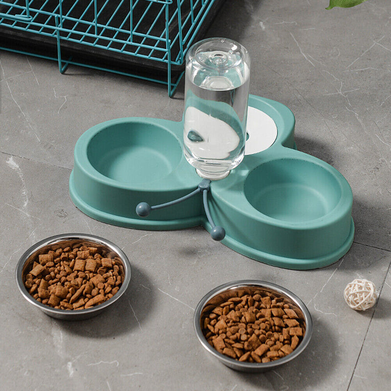 Cat Food Bowl Automatic Feeder Water Pet Dog Food Drink Dish Bowl (Green) Newly