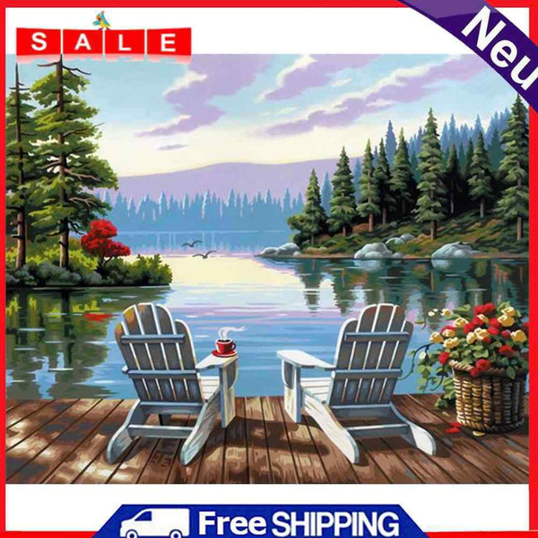 Hand Painted on Canvas DIY Early Morning By Sea Oil Paint By Numbers Drawing Kit