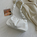 Retro Women Pleated PU Shoulder Bag Casual Ladies Small Pure Color Underarm Bags
