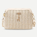 Women Shoulder Bag Straw Weave Phone Purse Zip Shell Shoulder Crossbody Handbag