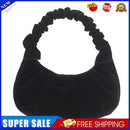 Fashion Women Suede Shoulder Top-handle Bag Pleated Solid Handbag (Black)
