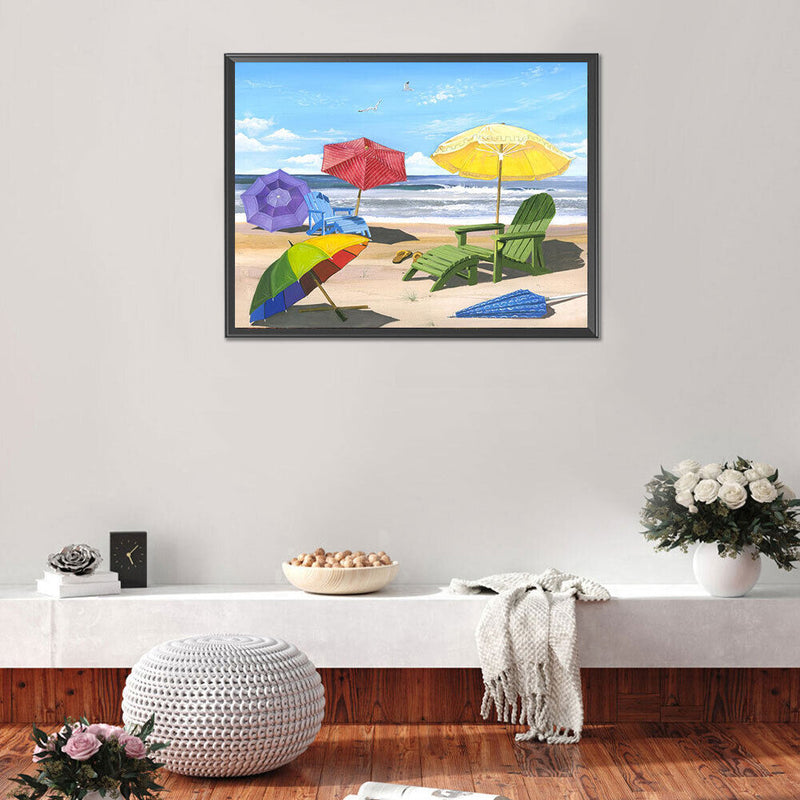 Beach Parasol Oil Paint By Numbers Kits DIY Handpainted on Canvas Wall Pictures