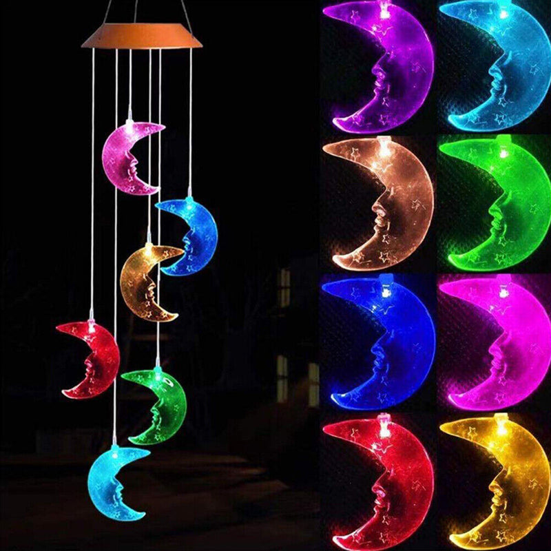 Solar Color Changing Wind Chime Lamps Star Moon Pendant Garden Light (B) Newly