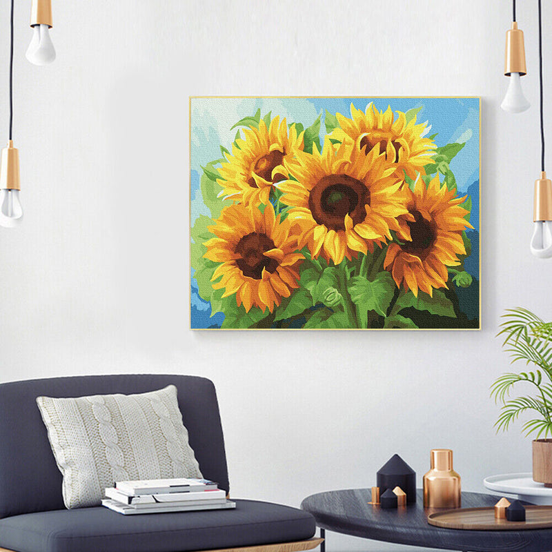 #A Tulip/Sunflower Oil Paint By Numbers DIY Handpainted Home Decoration Unfram
