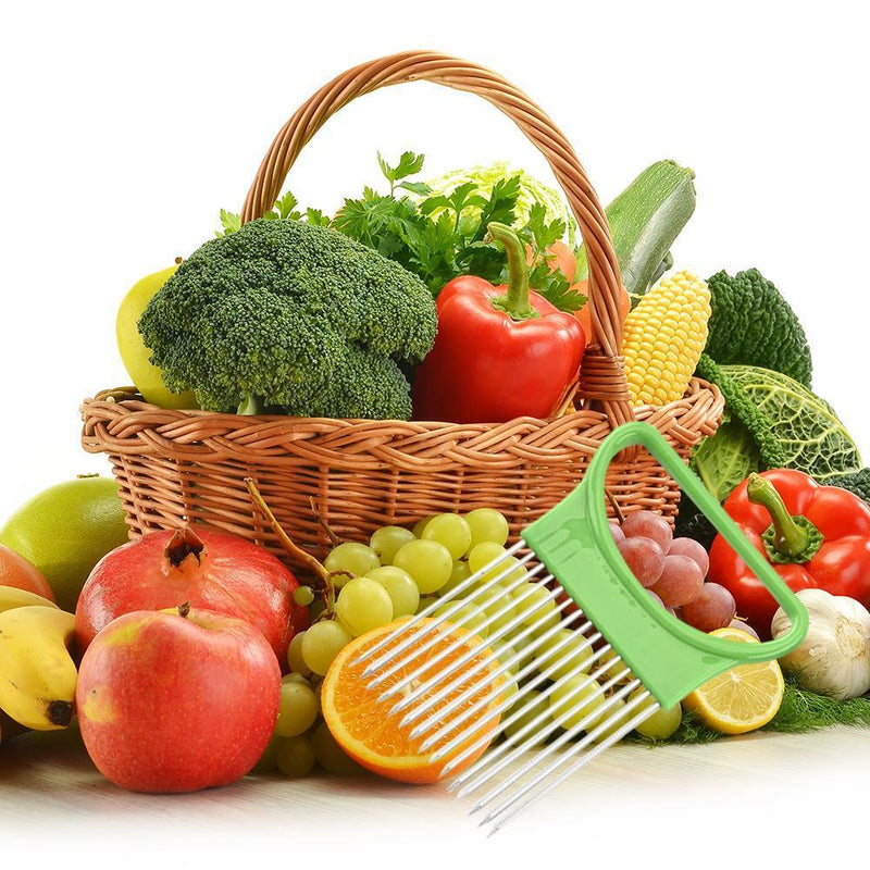 Onion Cutting Holder Vegetables Fruit Tomato Slicer Meat Needle (Green)