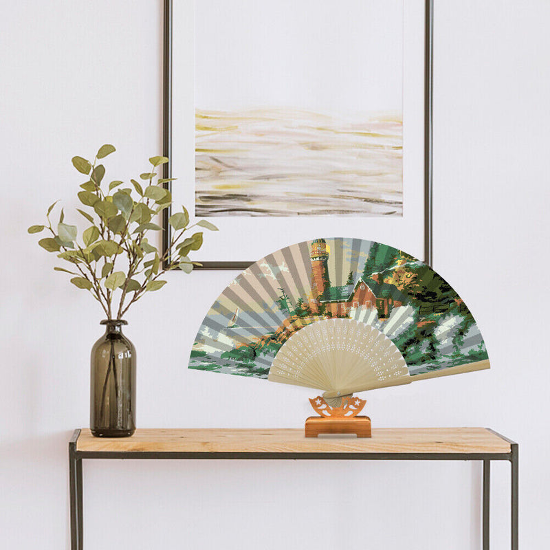 Seaside Lighthouse Oil Paint Folding Fan By Numbers DIY Home Decoration Gifts