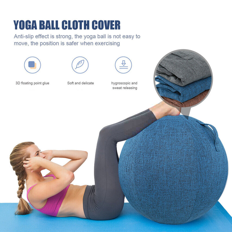 Cotton Linen Yoga Exercise Balance Ball Protective Cover (Dark Blue 65cm) Newly