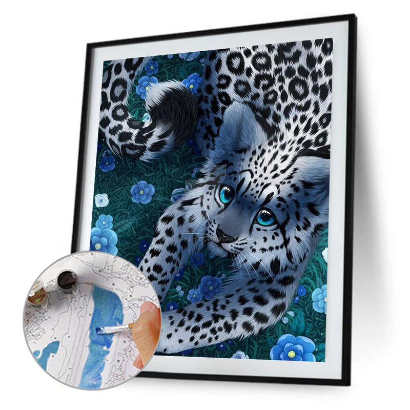 Oil Paint by Numbers Cute Leopard Canvas Artwork Living Room Picture Decoration
