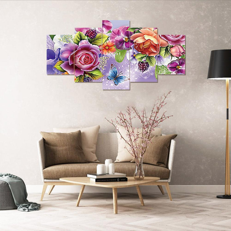 5pcs 5D DIY Full Drill Diamond Painting Butterfly Flowers Cross Stitch Kit
