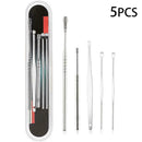 5Pcs Ear Wax Remover Tool Kit Steel Earpick Cleaner Storage Set Box E1T2