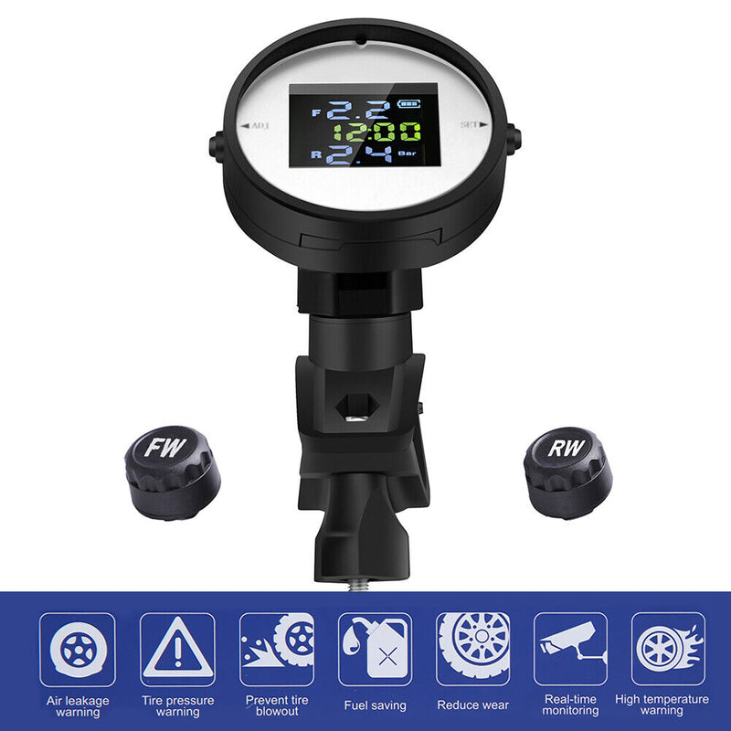 Motorcycle TPMS Motorbike Tire Pressure Monitor with 2 External Sensors