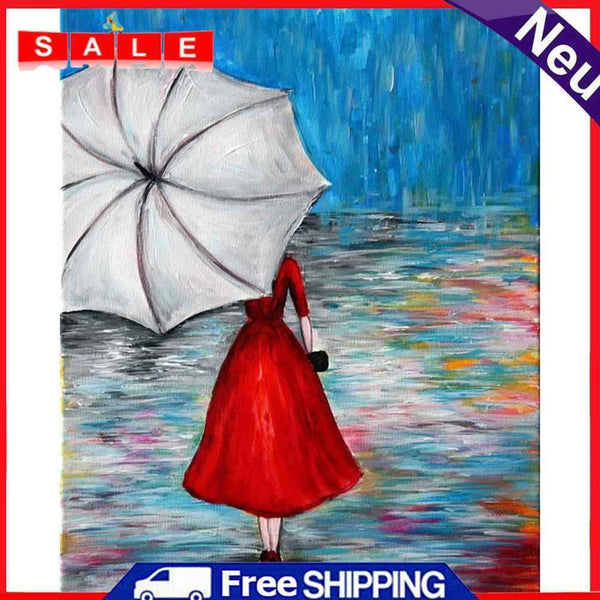 Woman with Umbrella Acrylic Oil Paint By Numbers Canvas Drawing DIY Hand Painted