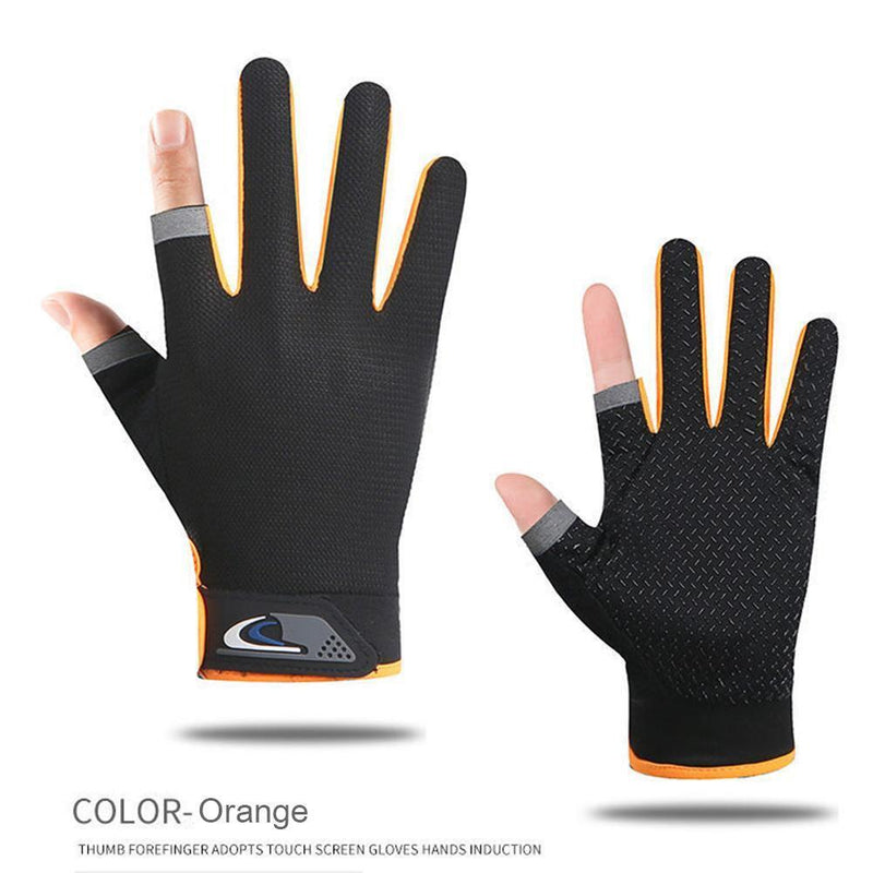 5pcs 2 Cut Finger Fishing Anti-slip Breathable Cycling Gloves(Orange)