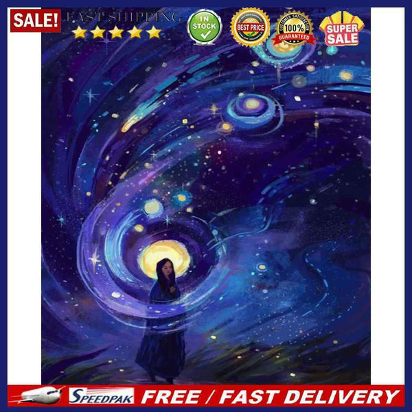 Girl and Planet Oil Paint By Numbers Hand Painted Wall Art Craft Home Decoration