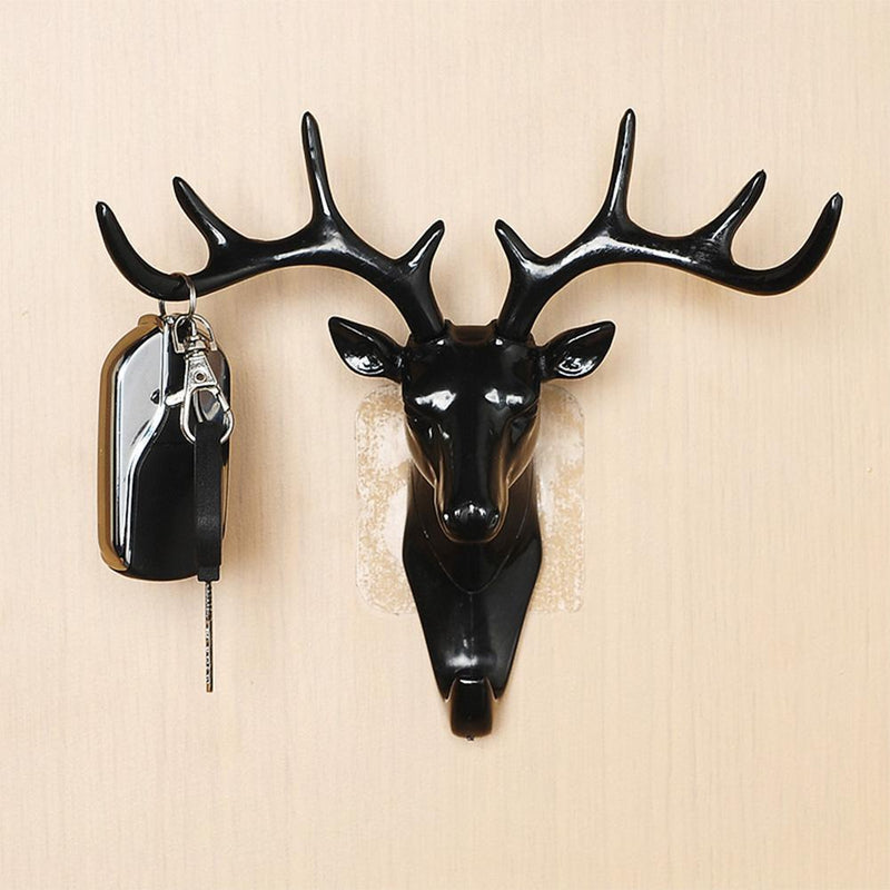 5pcs Self-Adhesive Wall-Mounted Hook Antler Horns Hanger Wall Rack(Black)