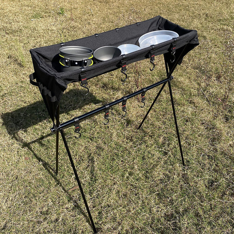 Outdoor Storage Rack Portable Hanging Camp Picnic Tripod Triangle Shelf Holder