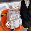 Women Cute Hit Color Backpack Student Canvas Knapsack with Pendant (Purple)